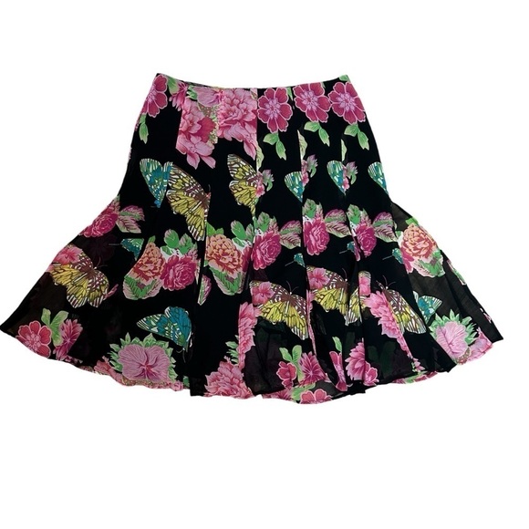 Karen Kane Flowers & Butterflies in Black Print Silk Open Panel Skirt - Picture 2 of 15